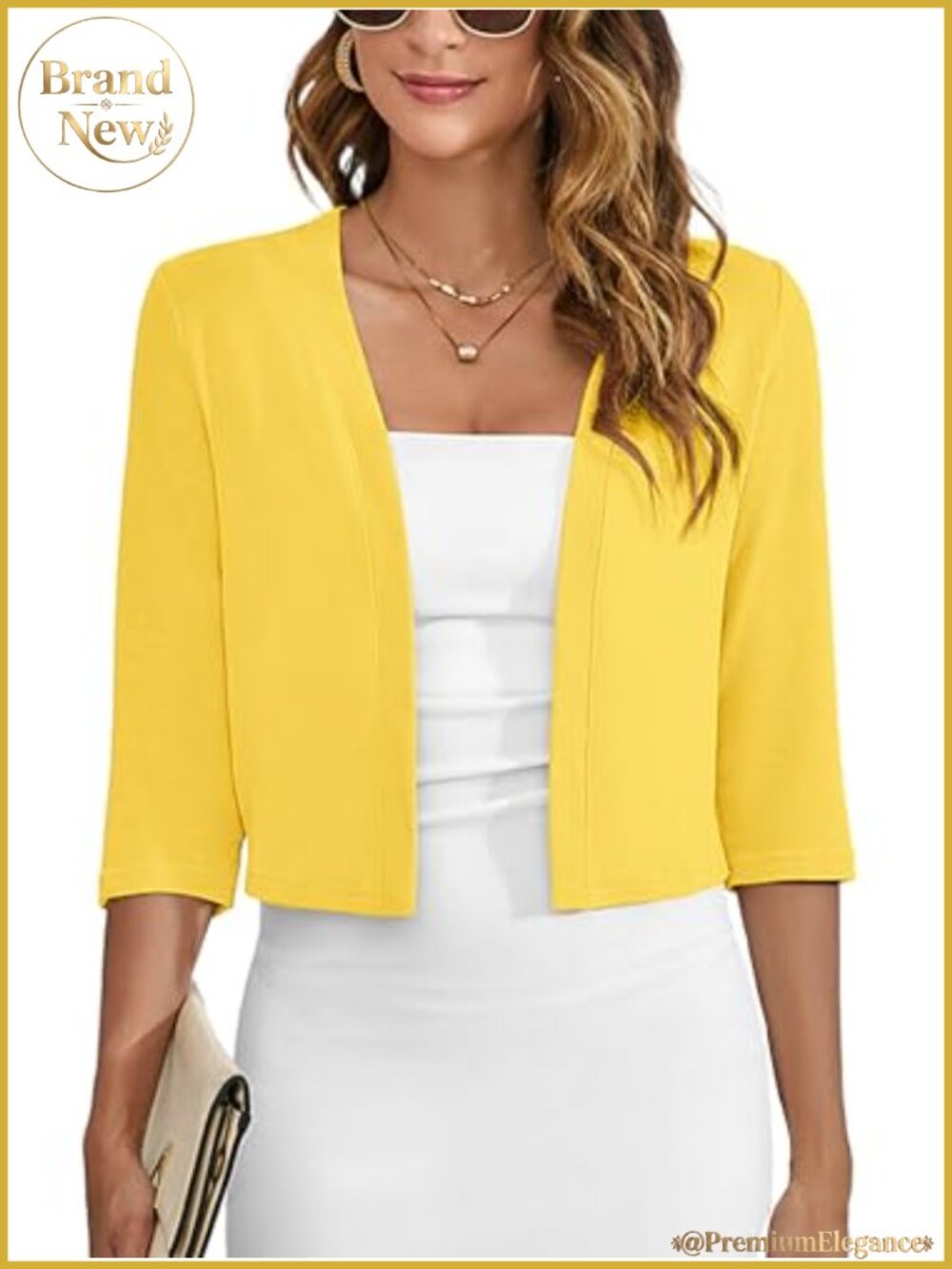 Women's 3/4 Sleeve Knit Shrug Cropped Cardigan Lightweight